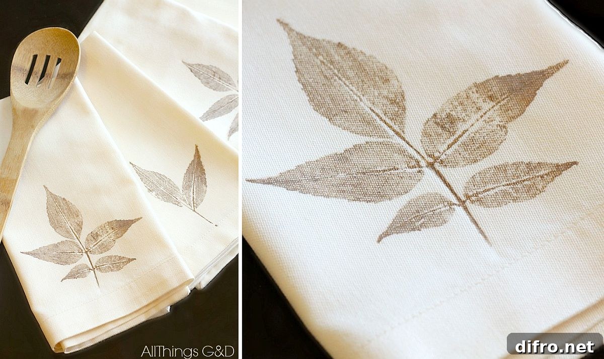 Leaf-stamped napkins for holiday feasts