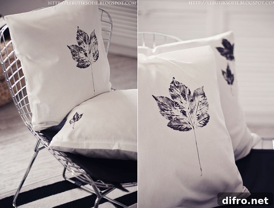 DIY pillow cases with leaf prints