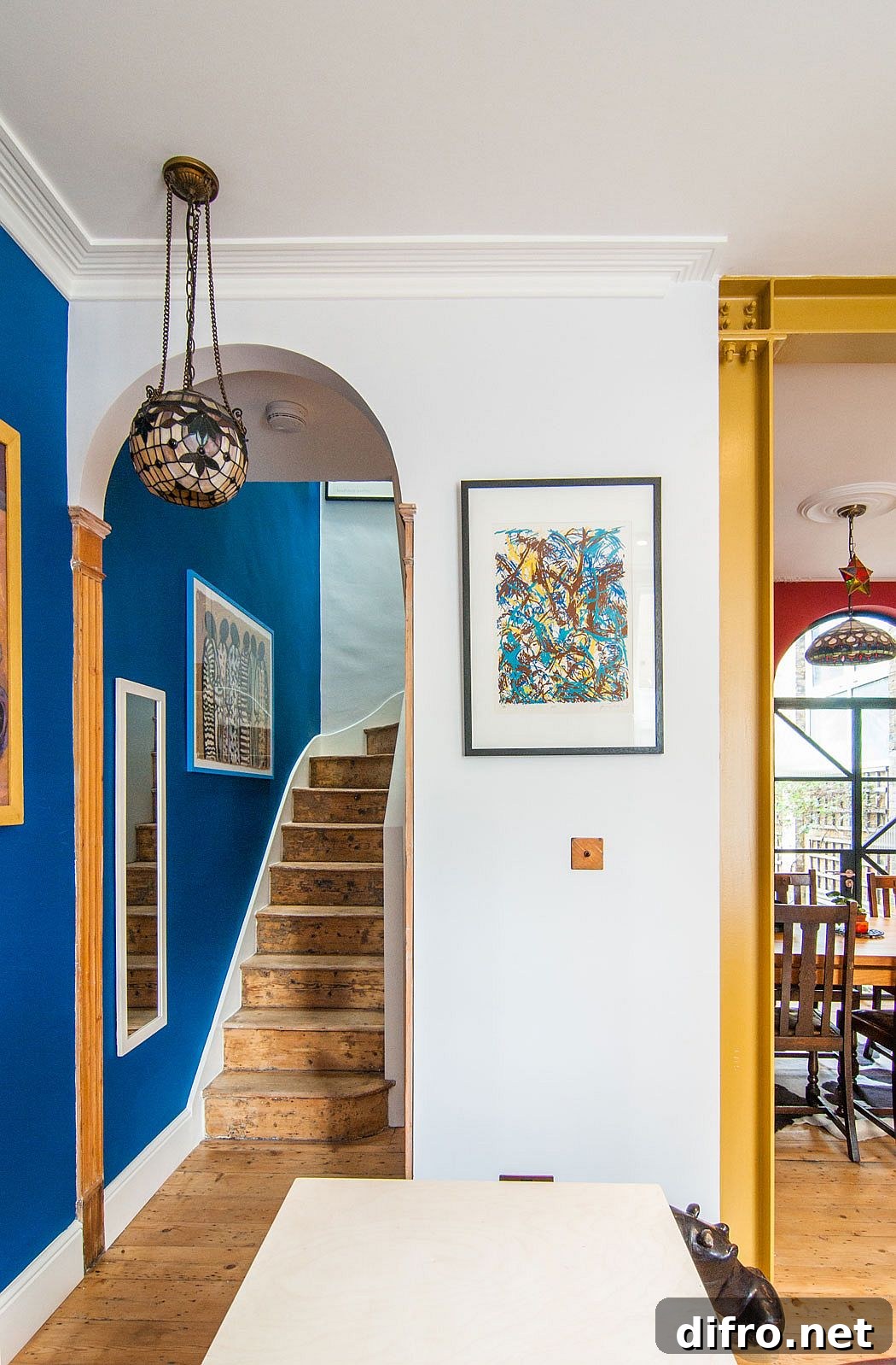 Timber staircase with skylight