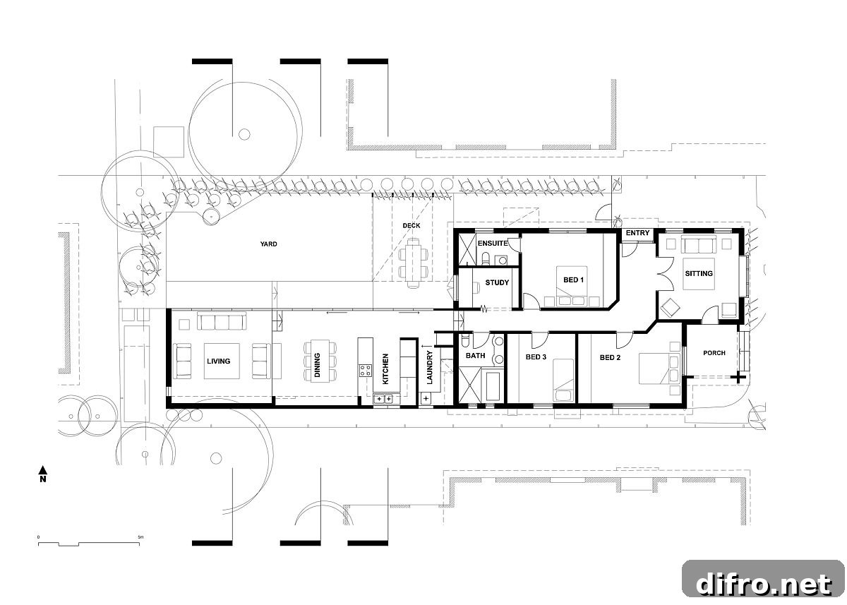 Floor plan of the revamped St. Kilda Side Yard House and extension