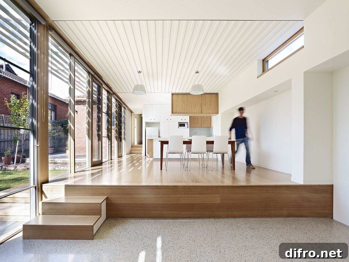 White and wood interior of the renovated home in Melbourne