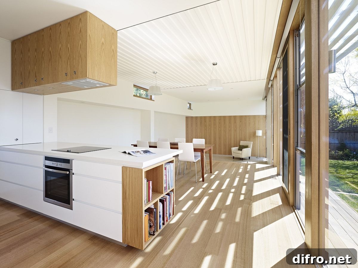 Open plan living area, kitchen and dining space
