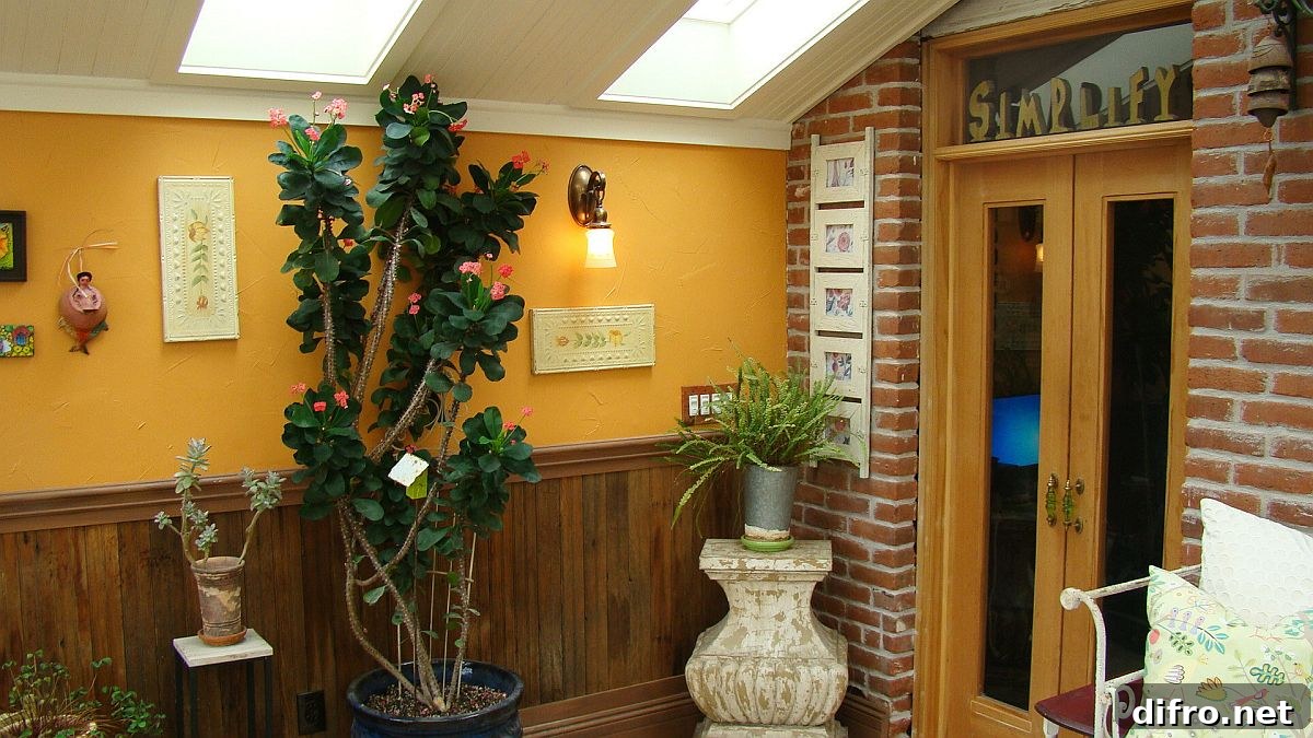Small farmhouse-style sunroom with brick walls and plenty of natural light
