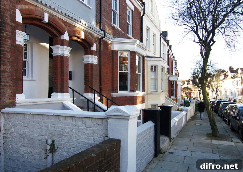 Street facade of the Victorian terraced house converted to bedsits