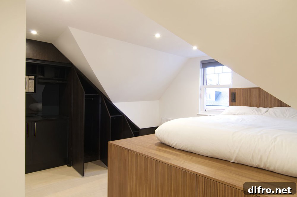 Wooden cabinets open to show storage and a fold-out workdesk