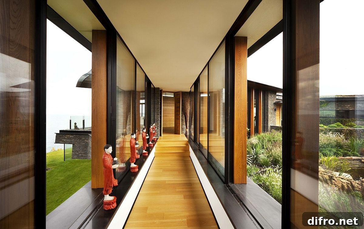 Glazed walkway connects parts of the house