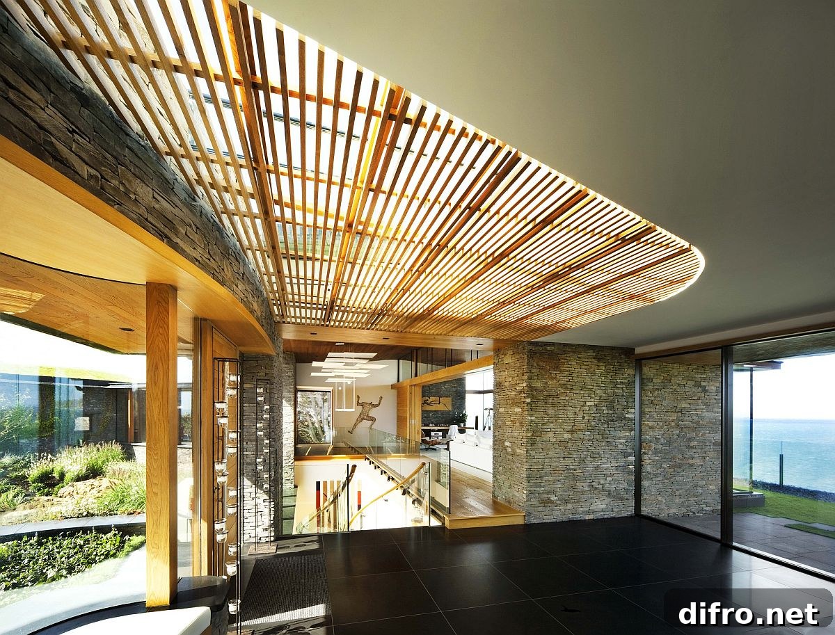 Wooden slats filter natural light