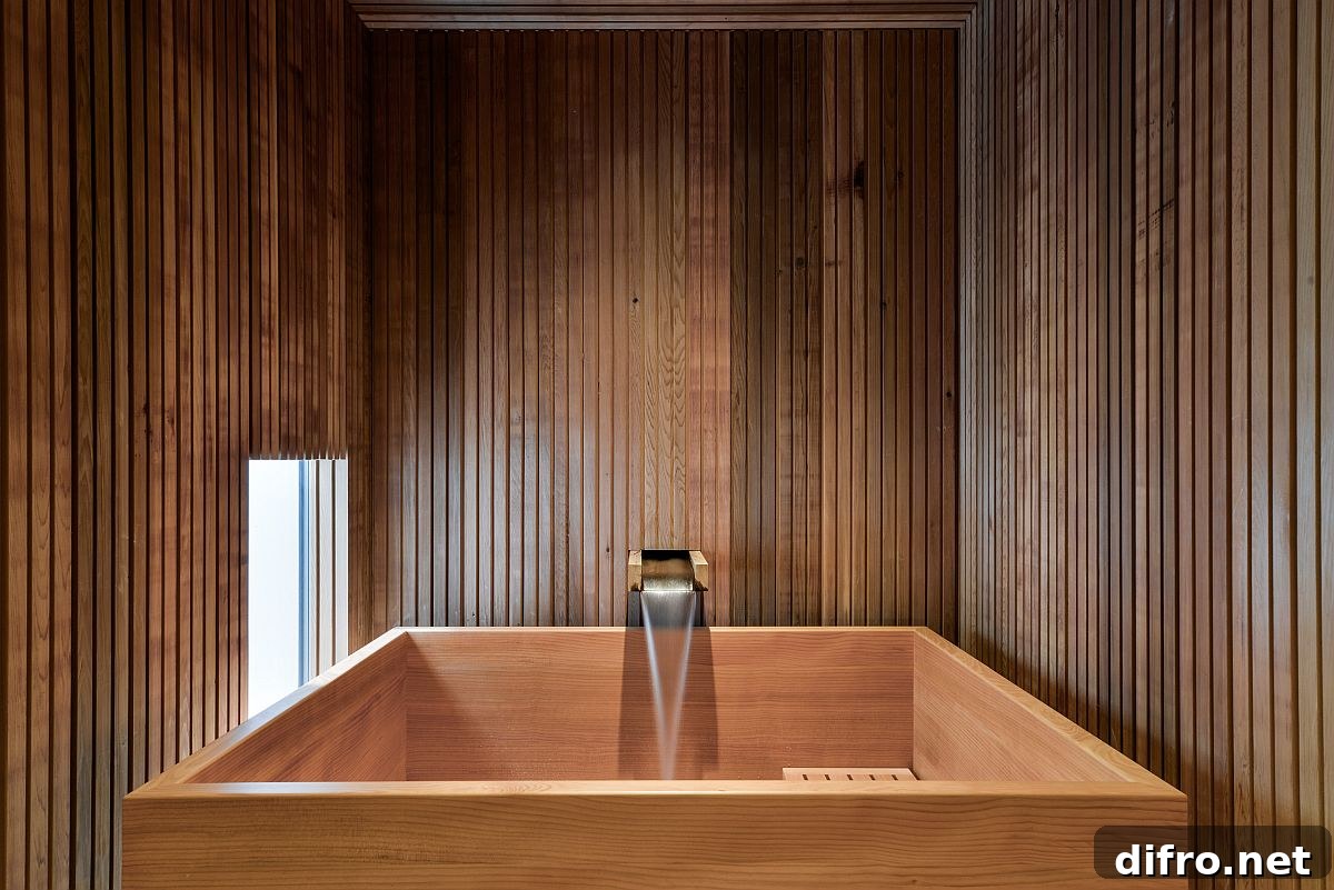 Modern wooden soaking tub for small bathrooms
