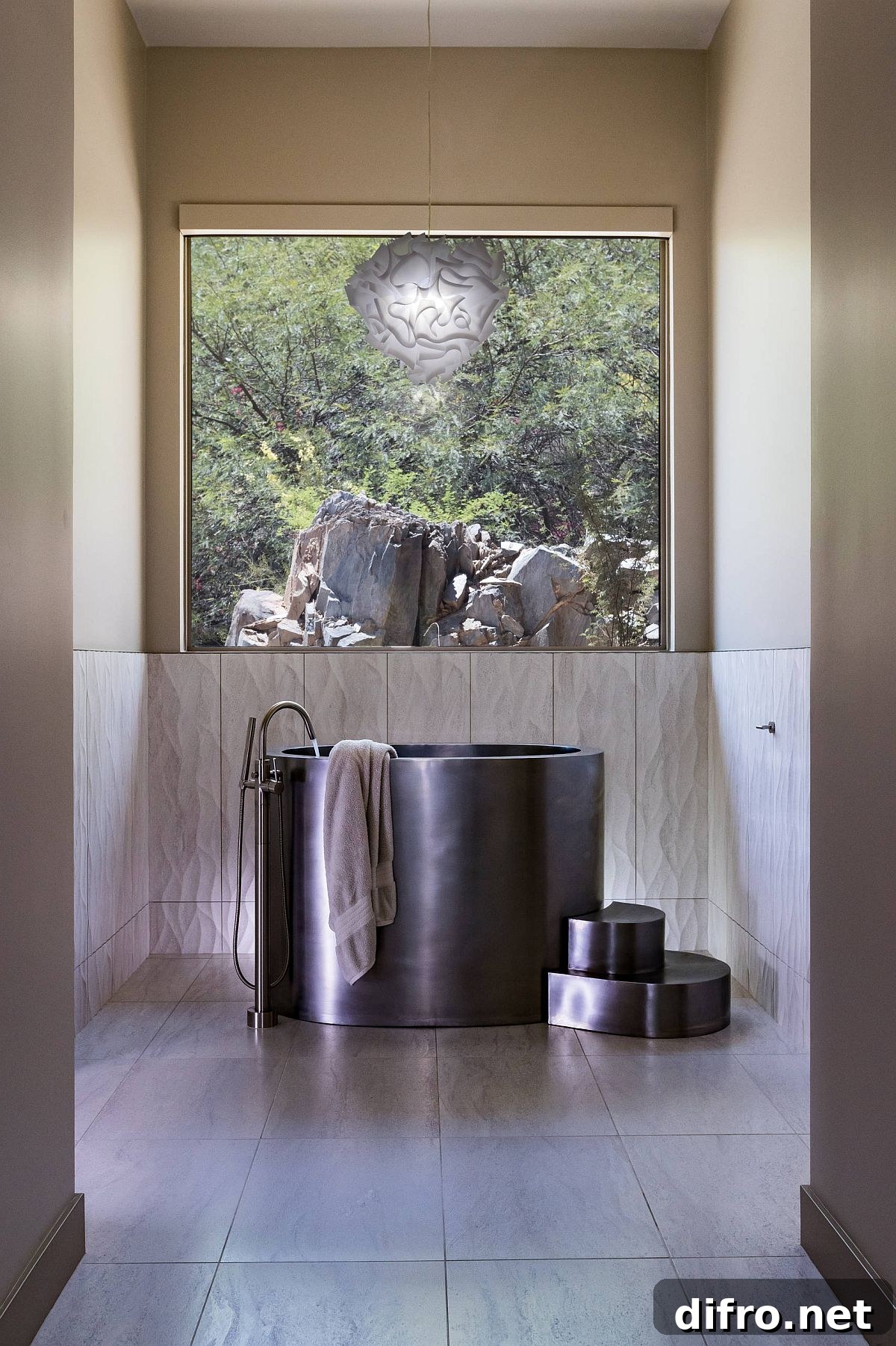 Black stainless steel soaking tub as a showstopper
