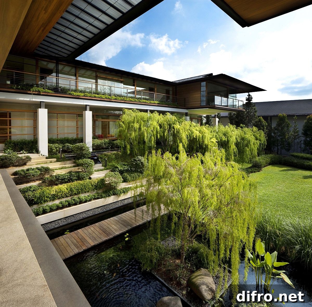 Sloping terraces and roof gardens at the contemporary Singapore home