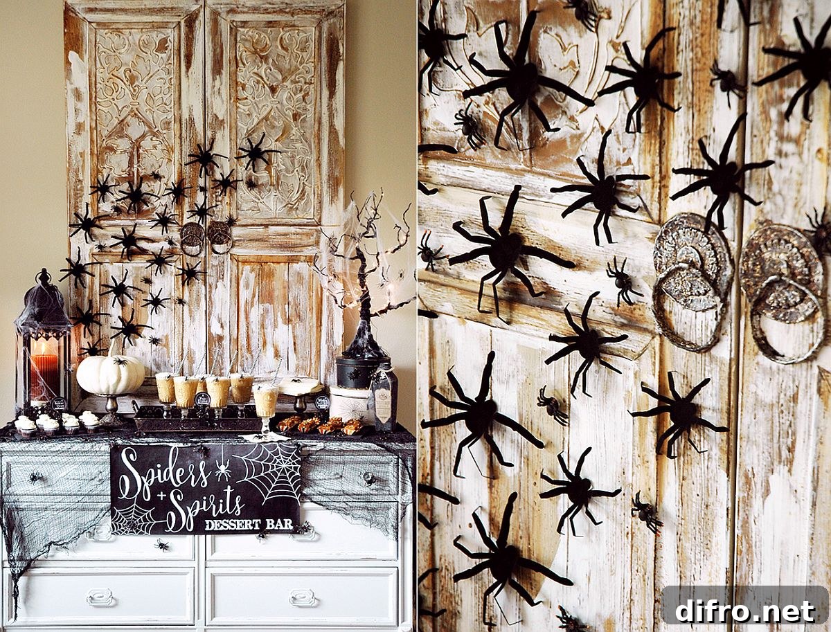 Spiders and spirits themed dessert bar