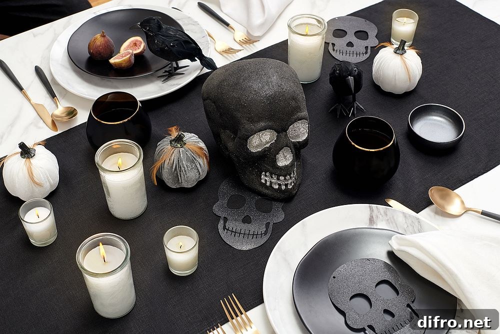 Skulls as a decorating choice for the dining table