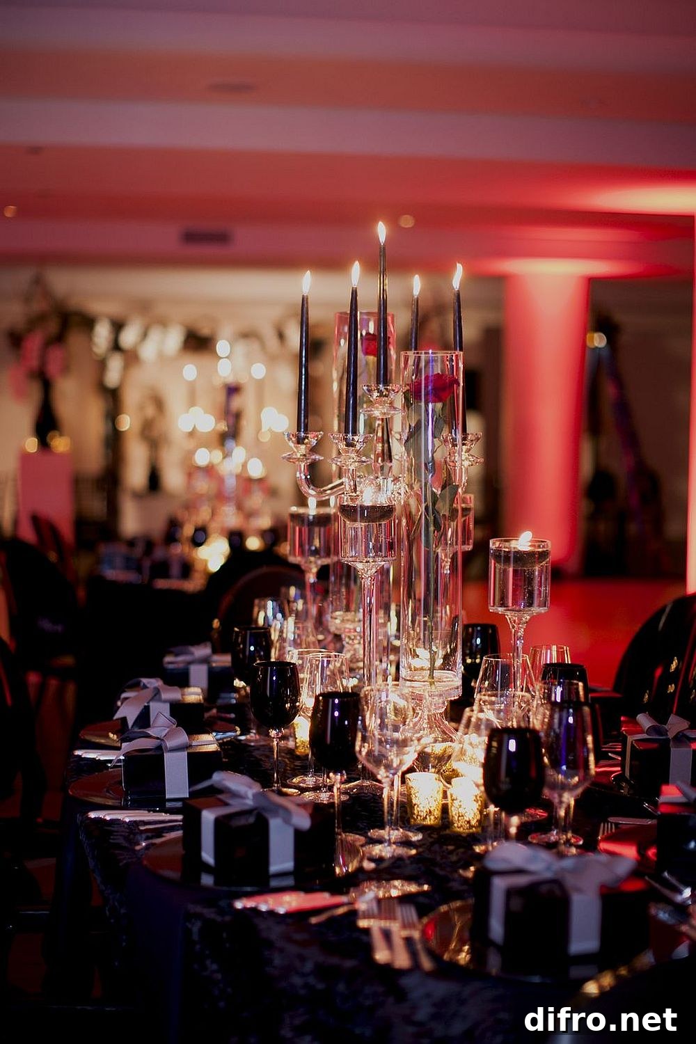 Red lighting and black tableware