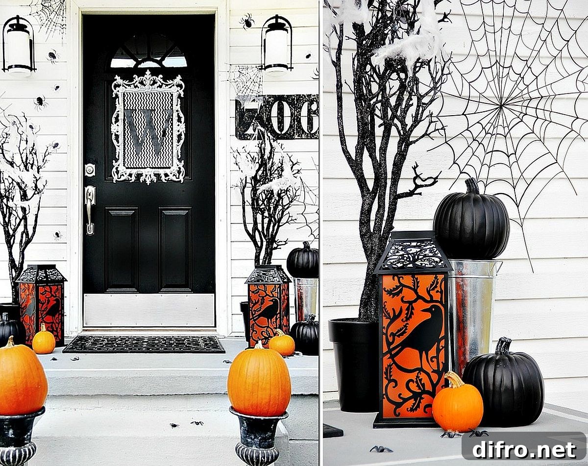 Black and orange Halloween porch