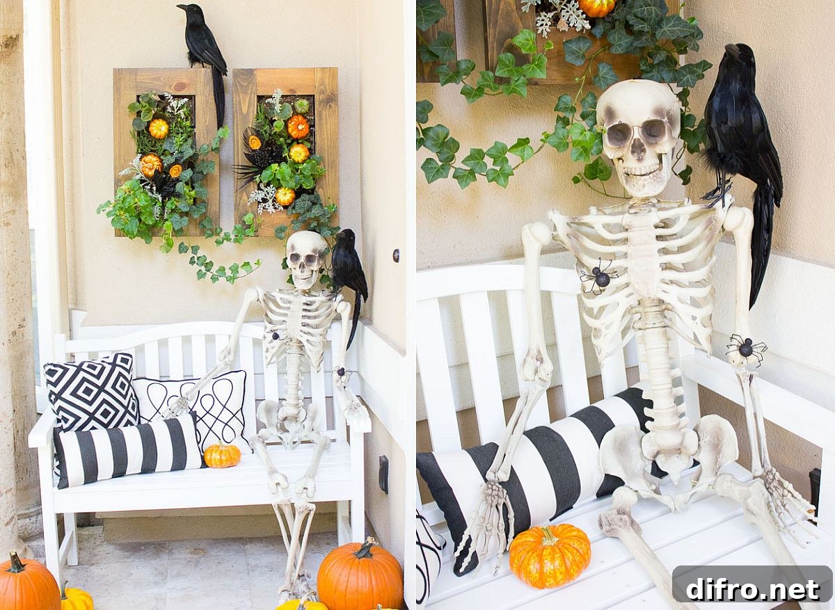 Scary front porch with dramatic lighting