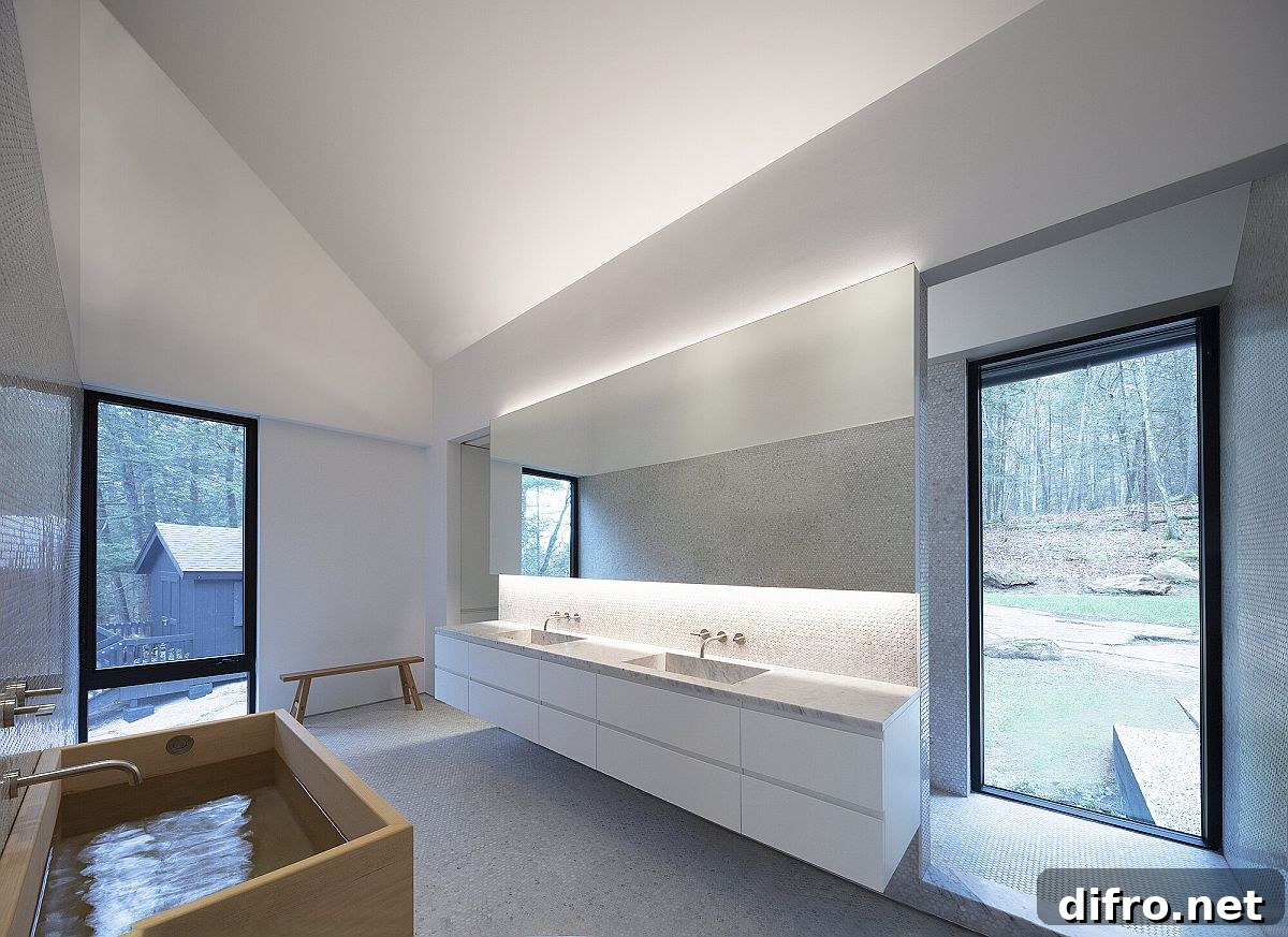 Contemporary bathroom with freestanding bathtub
