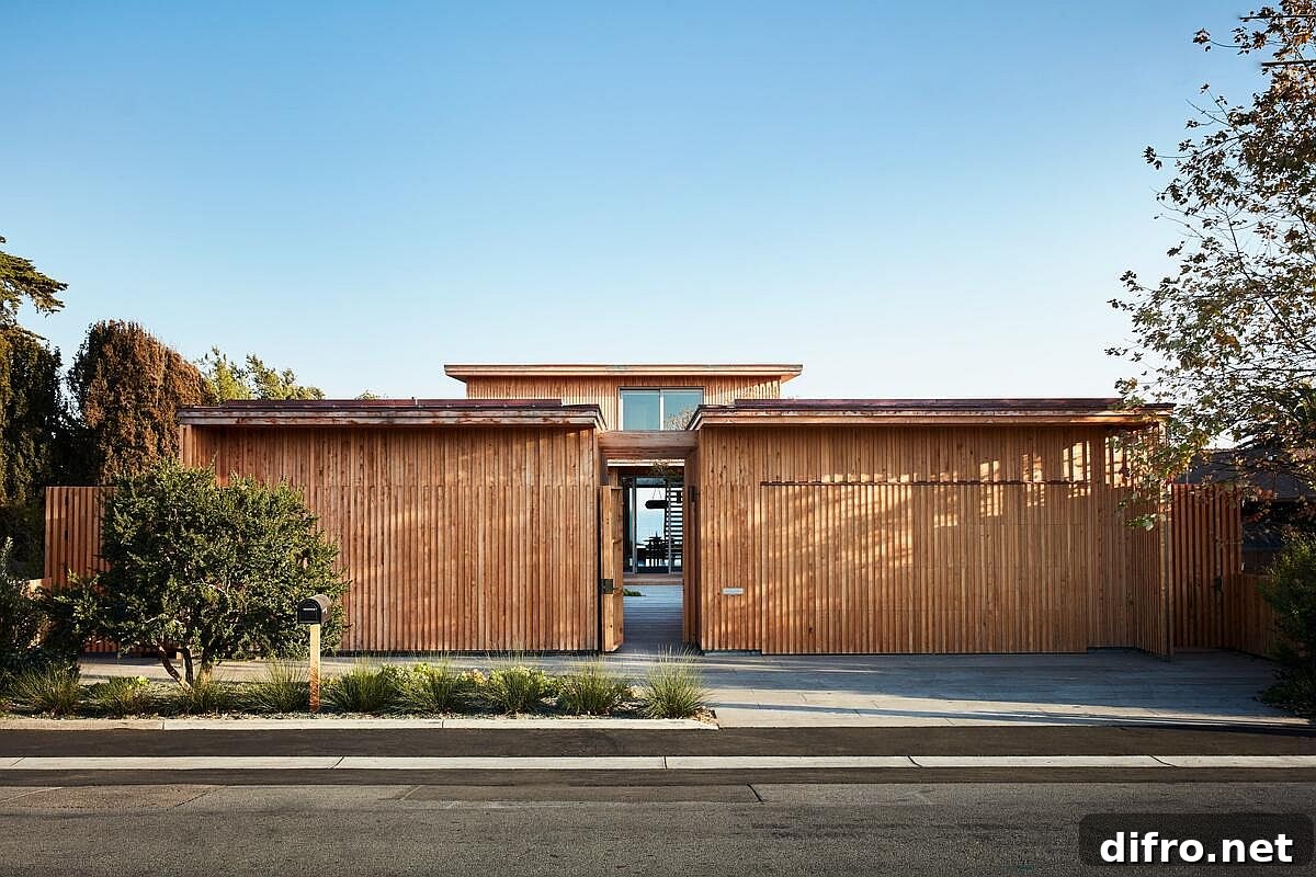 Fabulous and private street facade of the modern Surf House in Santa Cruz, California