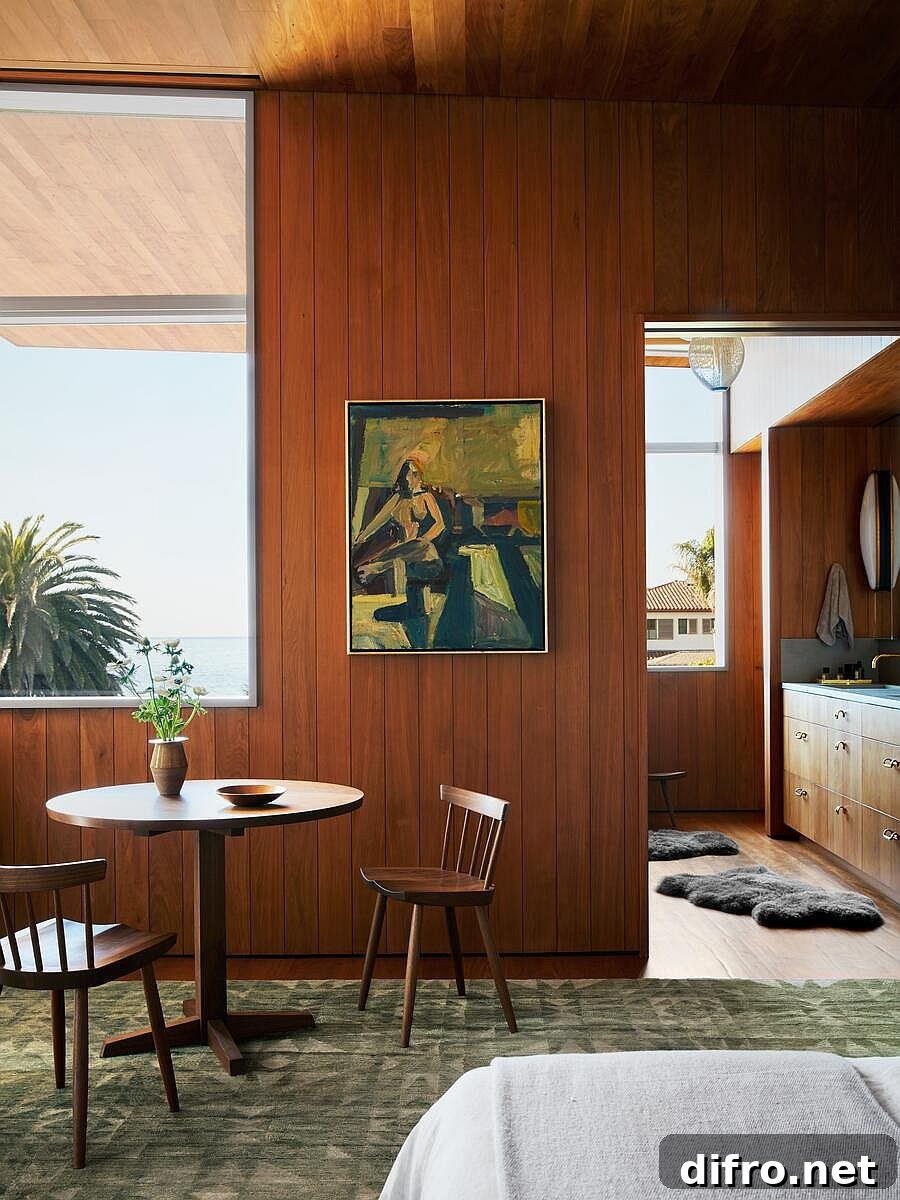 Modern beach style home in Santa Cruz is wrapped in wood both on the outside and inside