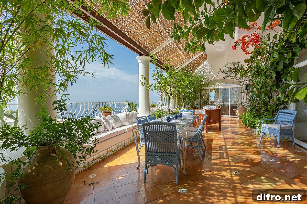 Greenery all around a Mediterranean deck