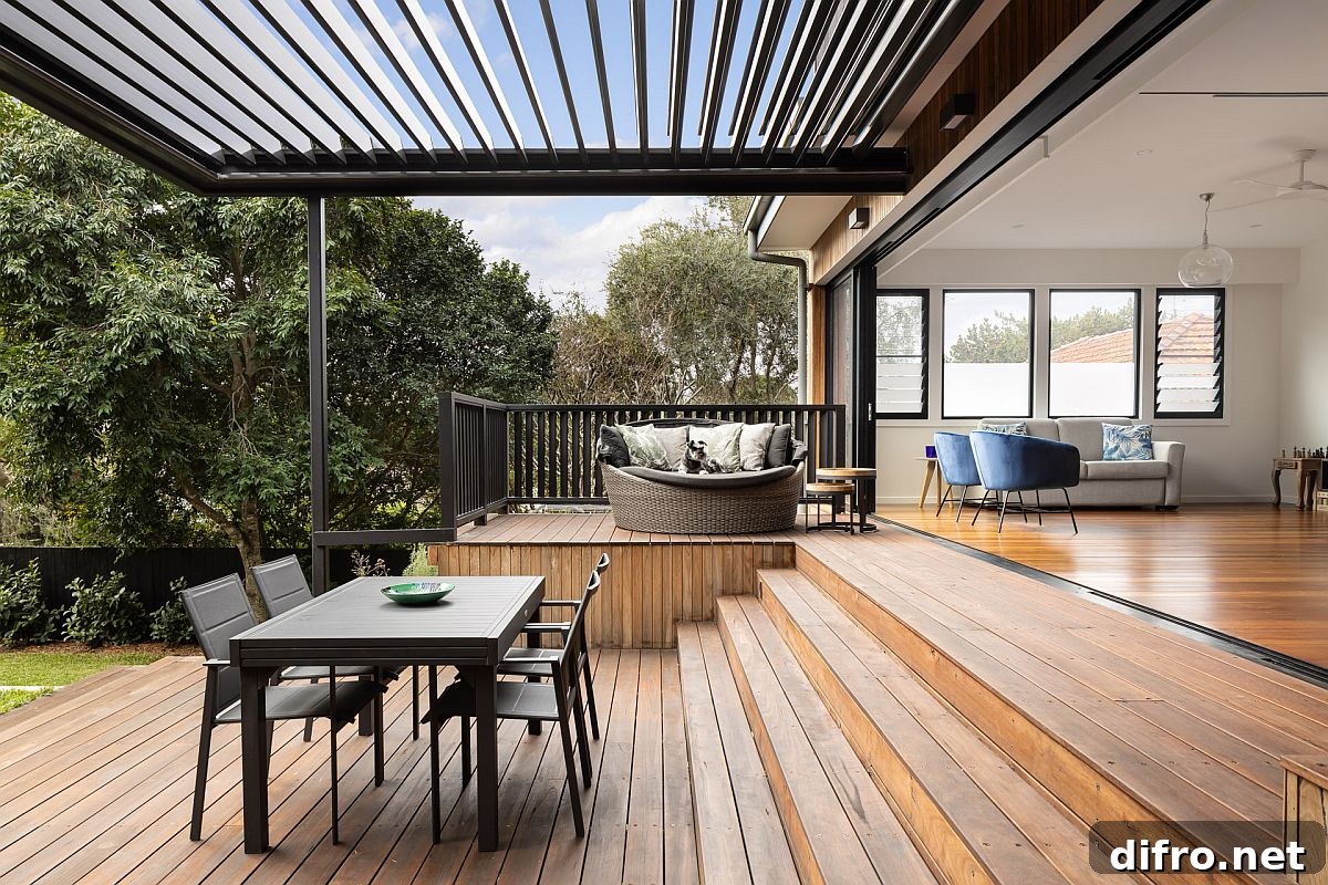 Spacious wooden deck that extends the home interior