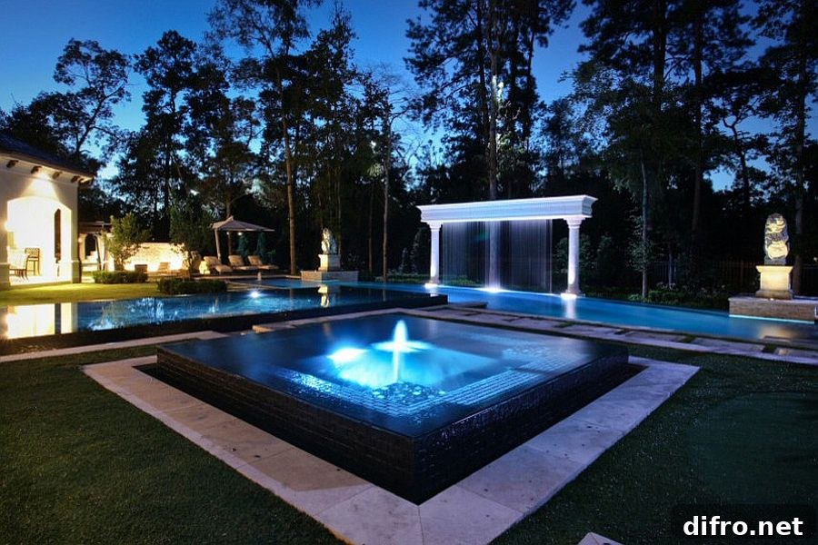 Retractable drop-down screen by the pool