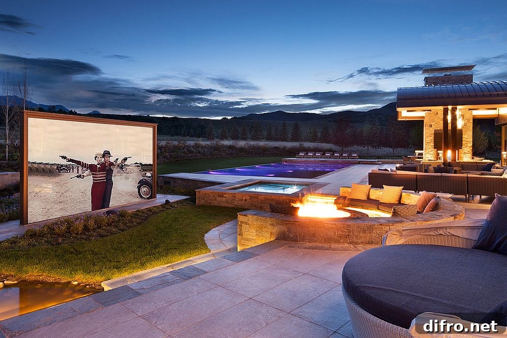 Simple screen and projector setup in a garden