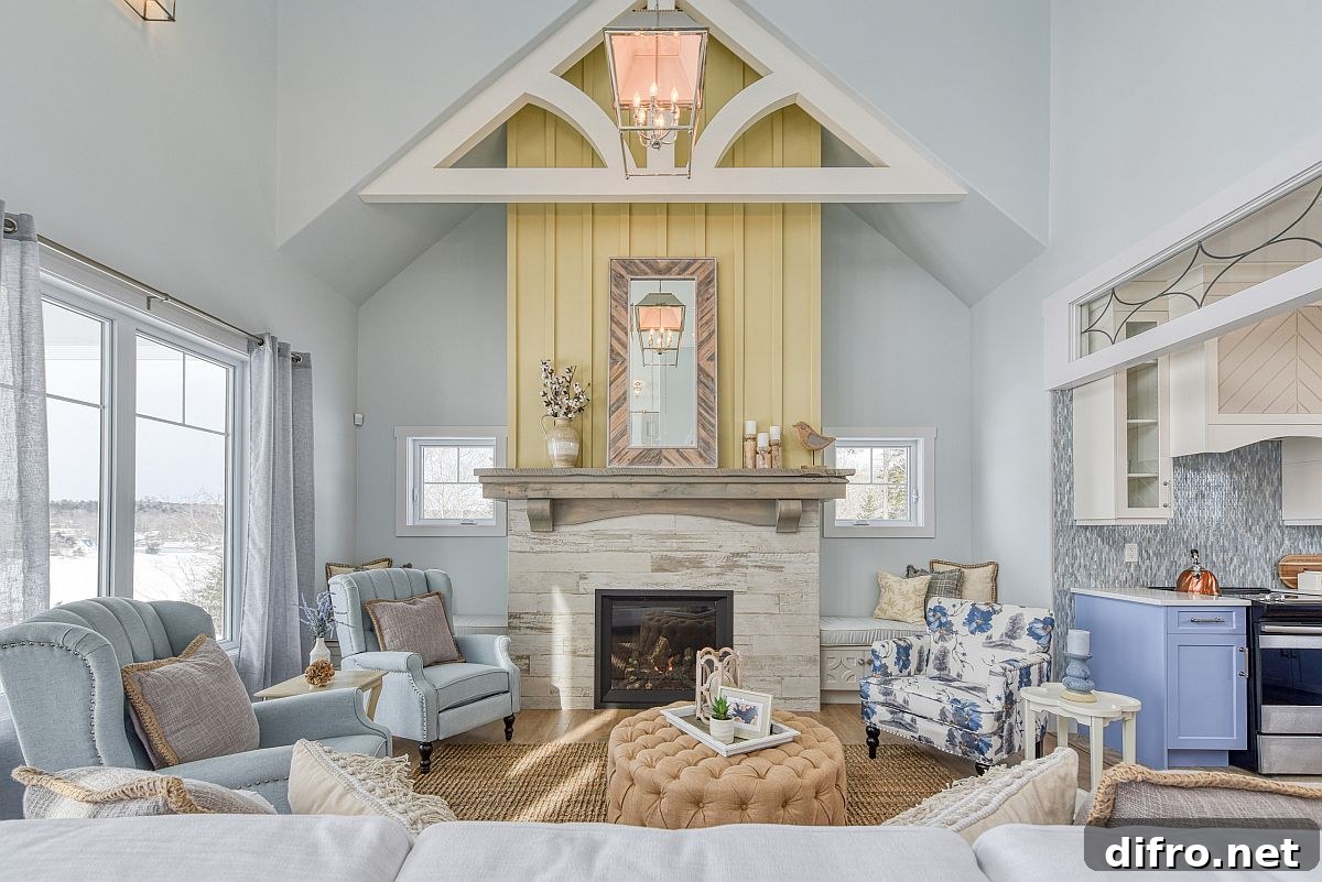 Decorating the living room with white and light blue all around