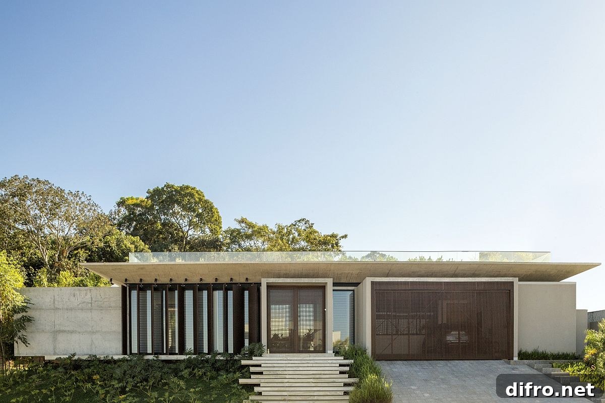 Street facade of Casa da Mata in Brazil with a polished contemporary design