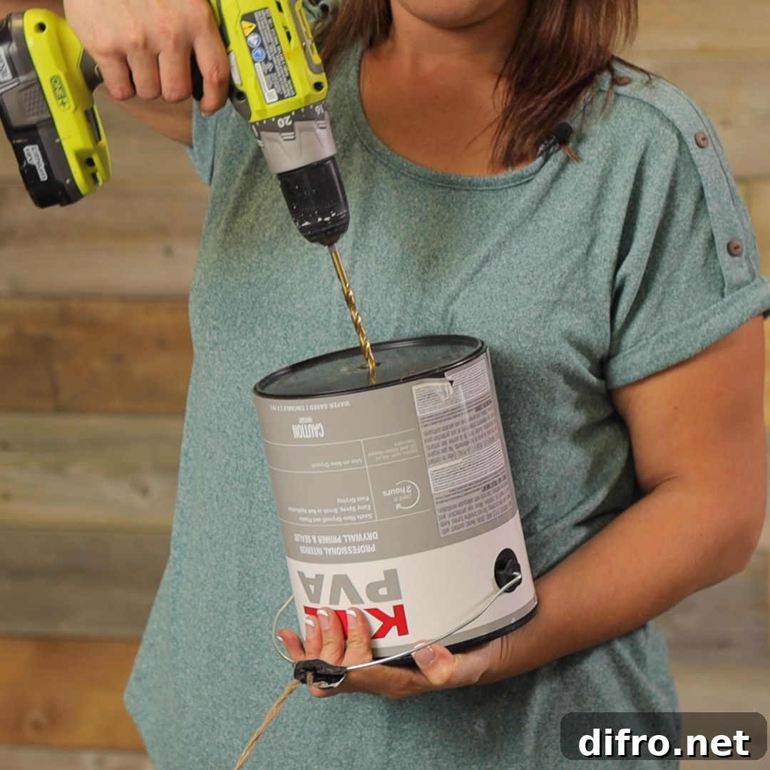 drilling into bottom of paint can