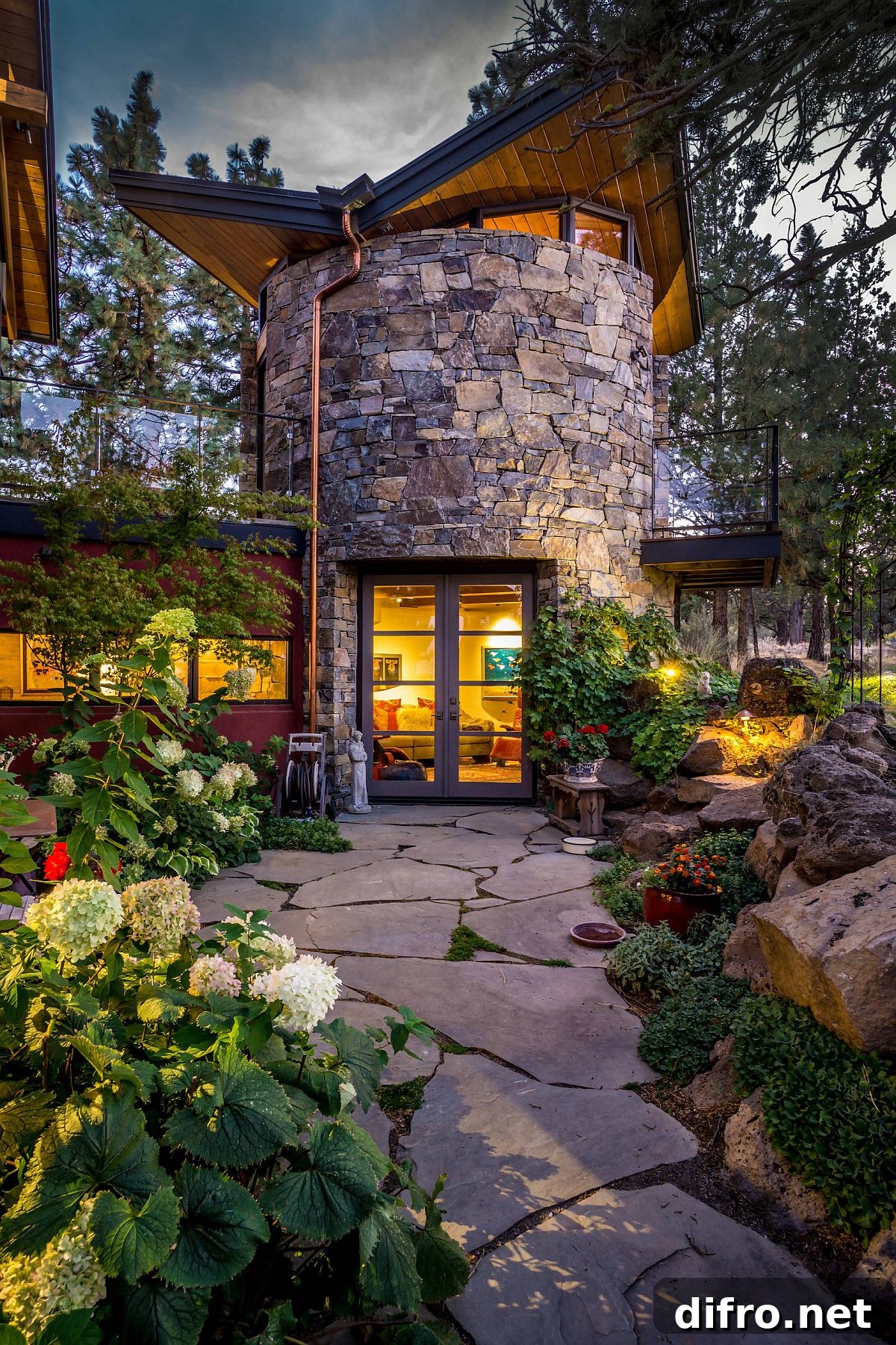 Curved stone wall in a rustic landscape