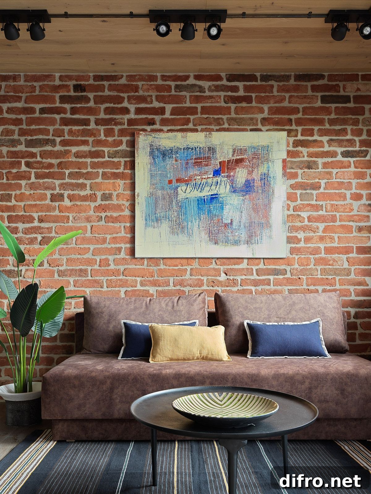 Brick-backed living room with texture