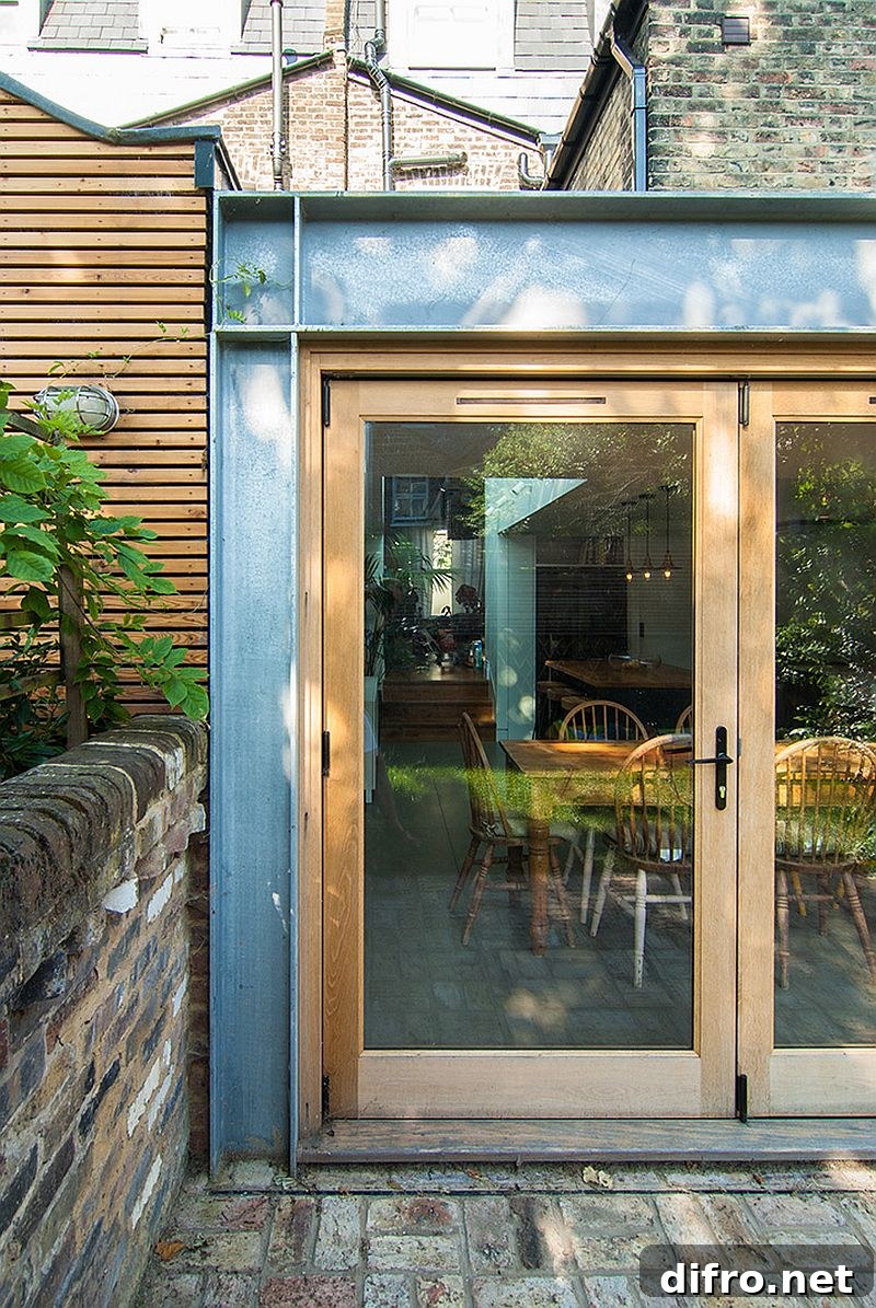 Closer look at the steel frame of the rear extension along with bi-folding doors