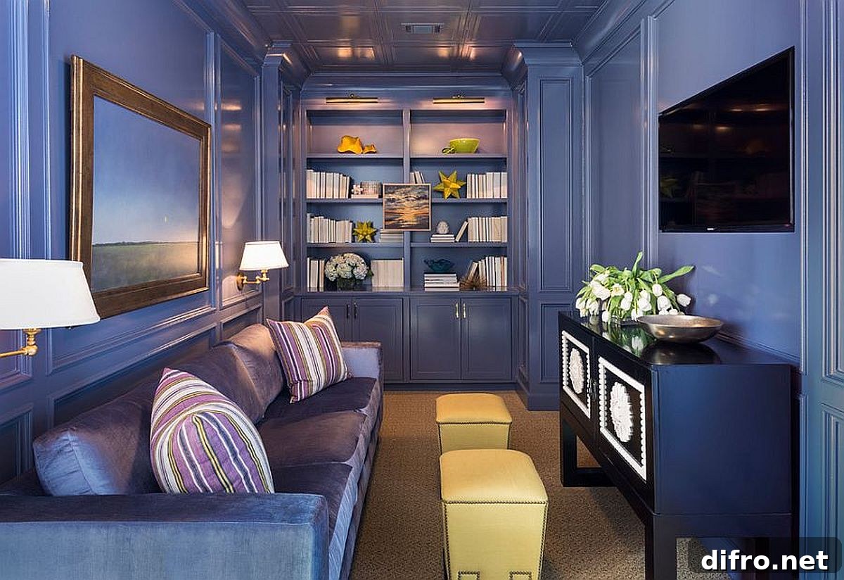 Gorgeous modern TV room that also serves as a home library