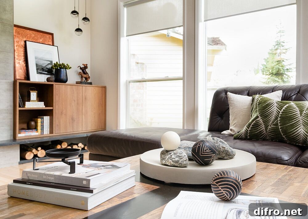 Combination of smart décor and custom cabinetry in the modern living room