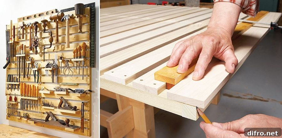 Wood tool rack for garage