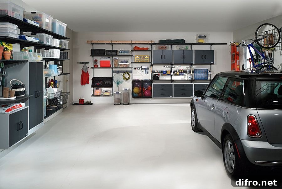 Organized garage clearing clutter