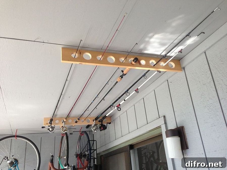 Ceiling storage for fishing rods
