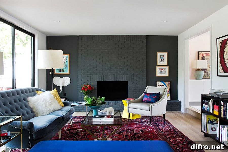 Painted brick wall in gray for the contemporary home [Design: Stuart Sampley Architect]