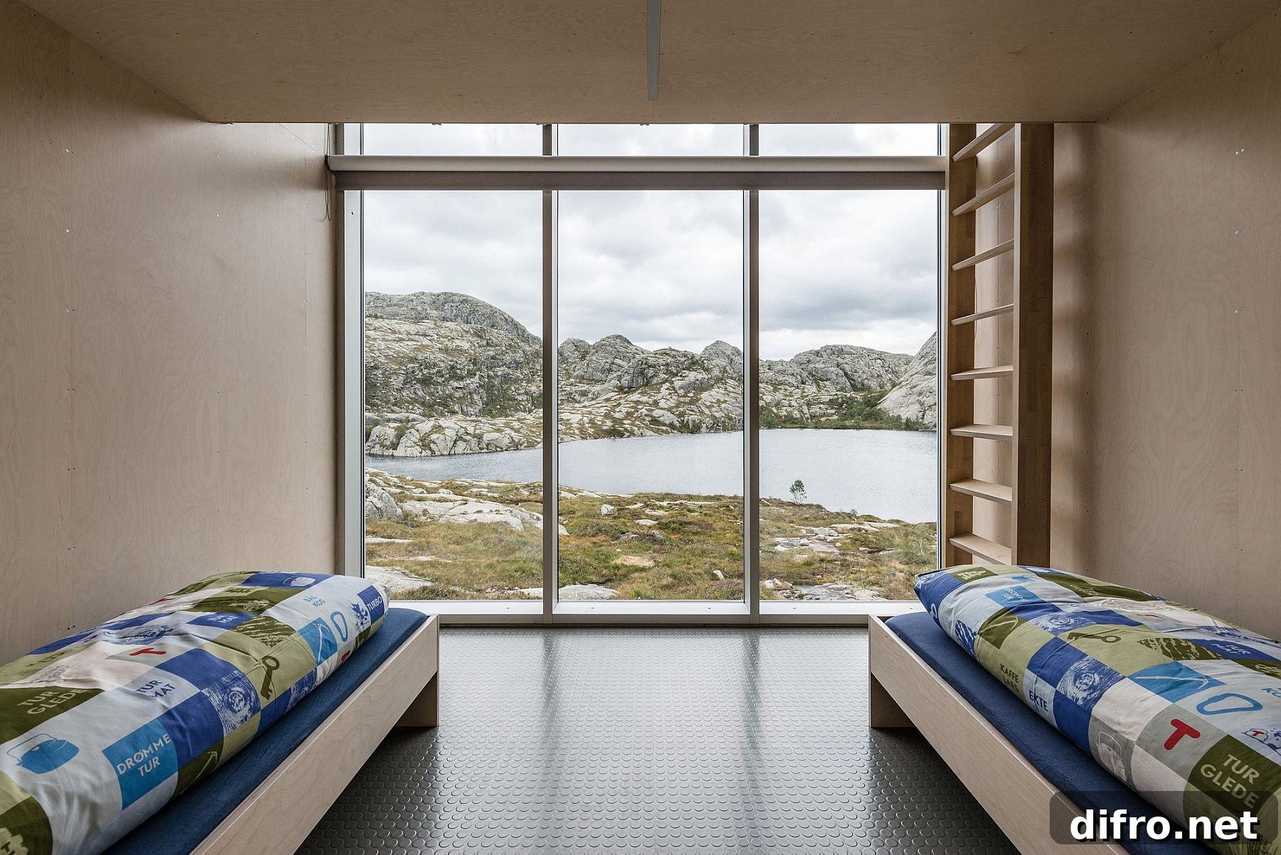 View of the lake from the sleeping quarters of the cabin