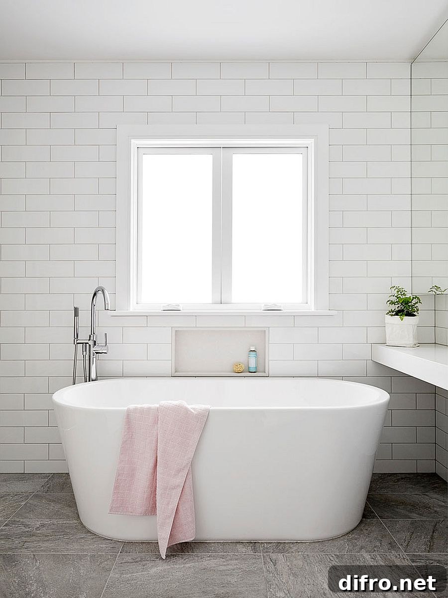 Minimal and modern bathroom with freestanding bathtub