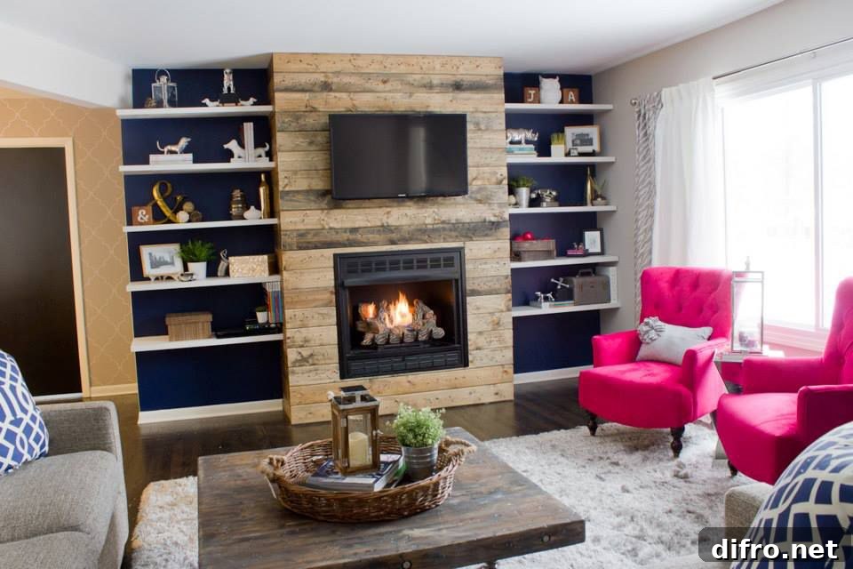 a fireplace surround made of distressed wood