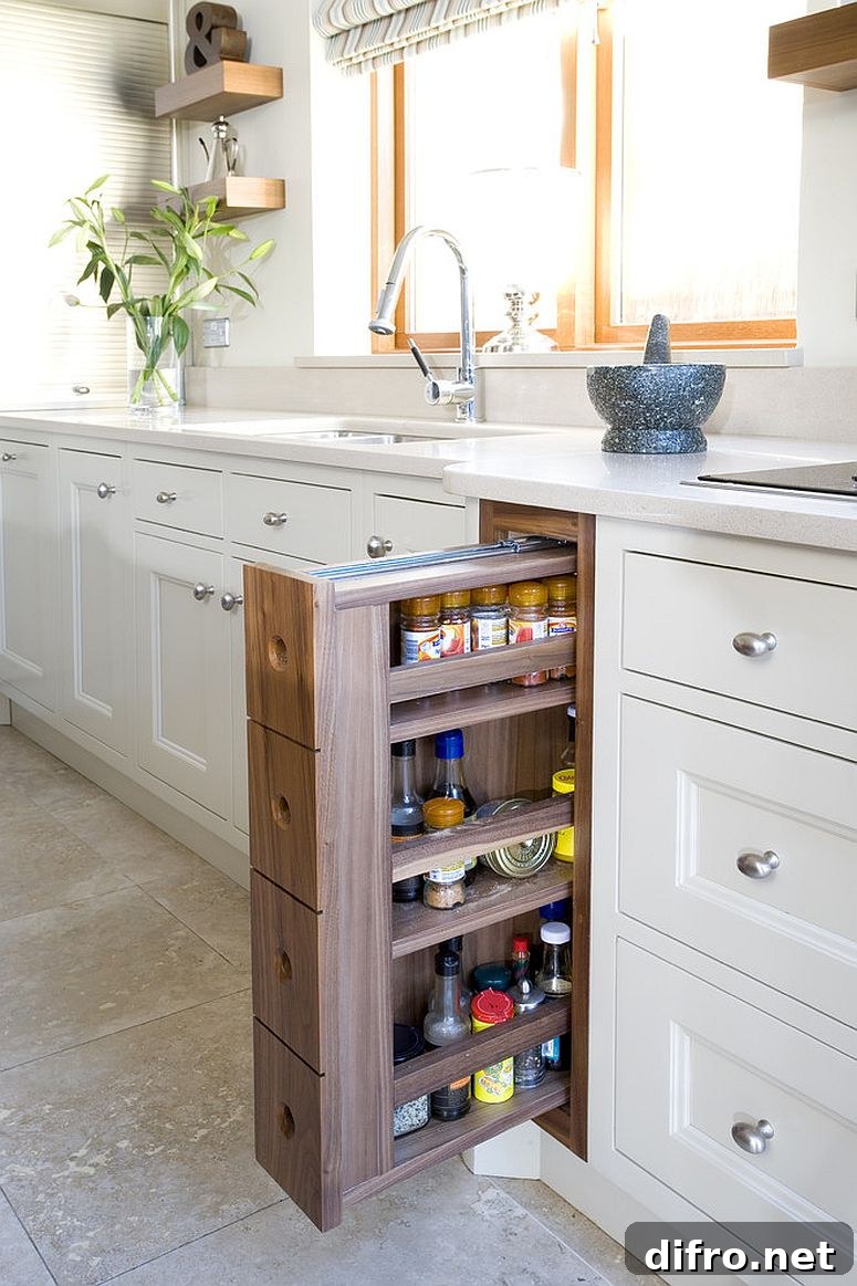 Pull-out drawers transform a small nook into a pantry