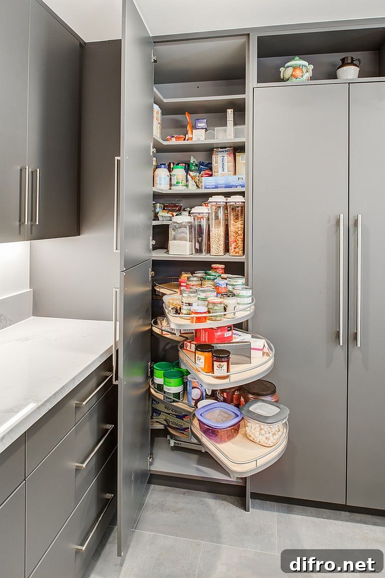 Lazy Susan inside a pantry improves access