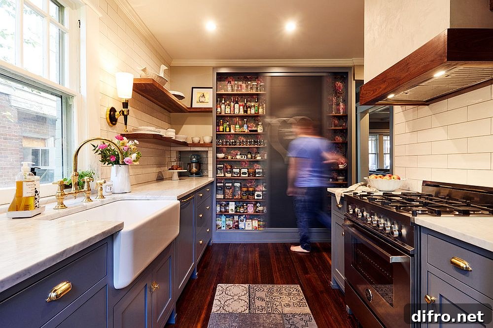 Pantry with sliding chalkboard door used as display