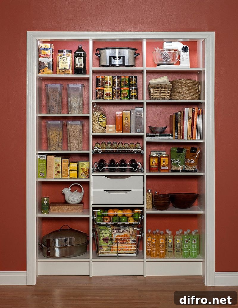 Open shelving used as a simple pantry