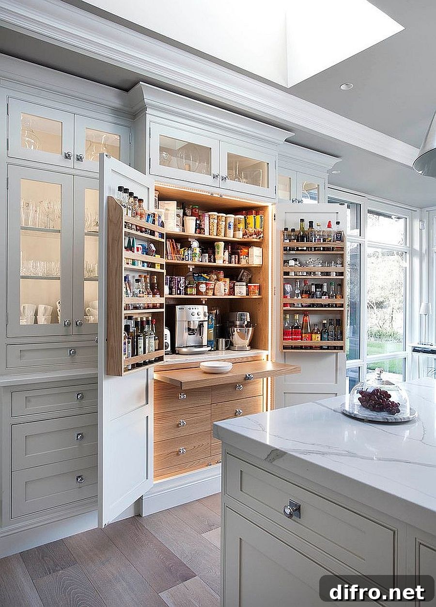 Tiny pantry integrated with kitchen cabinets