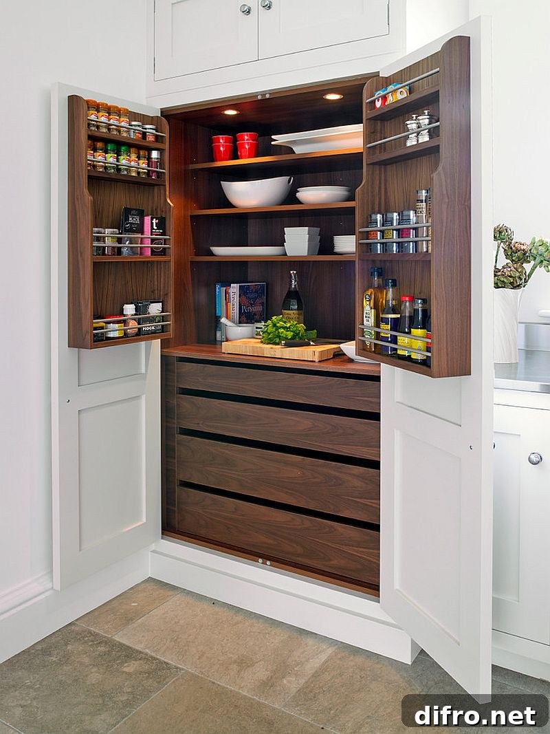 Part of kitchen shelving converted into pantry
