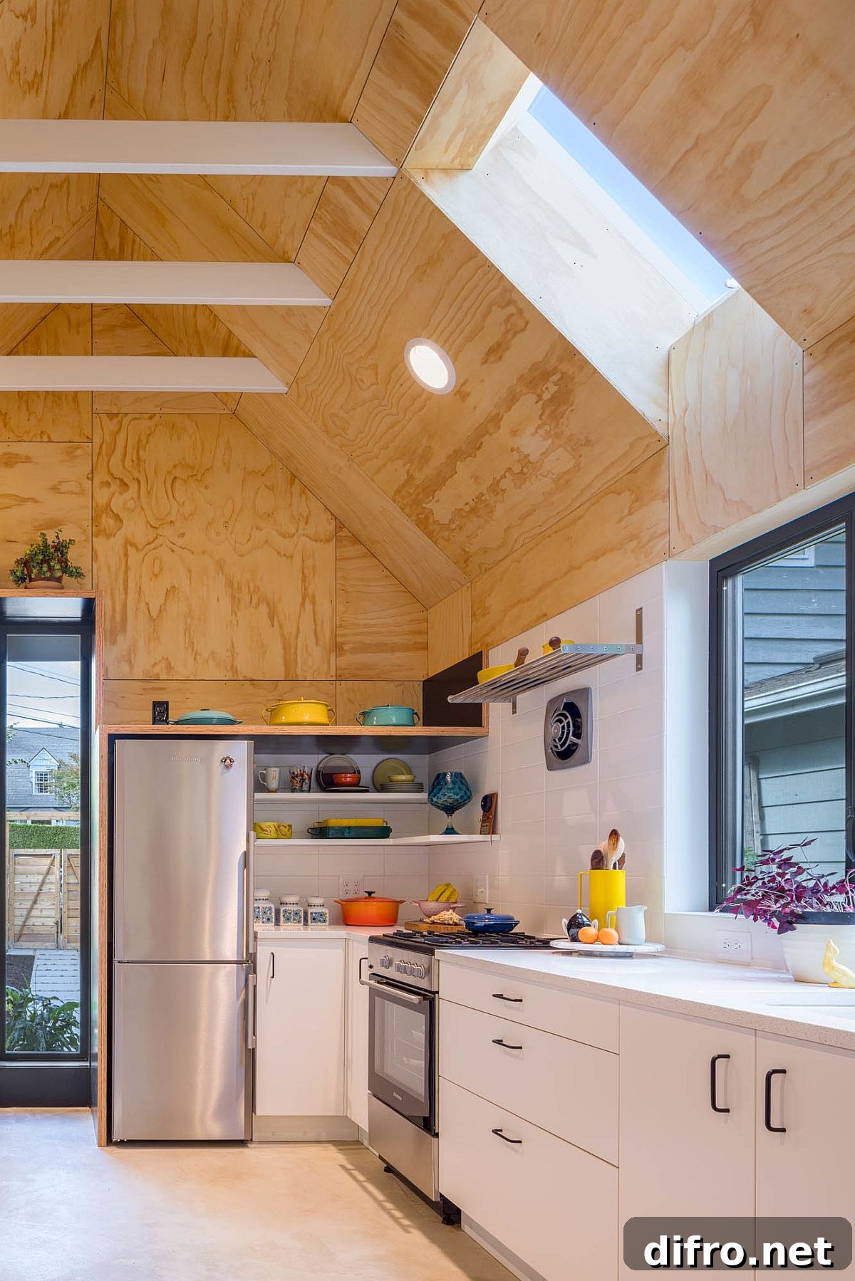 High ceiling and spacious living area of the small home