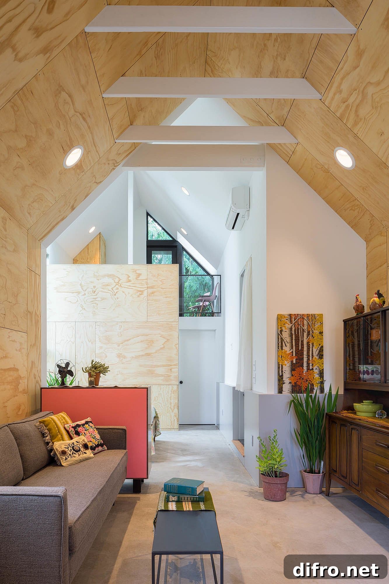Wood-clad walls and ceiling