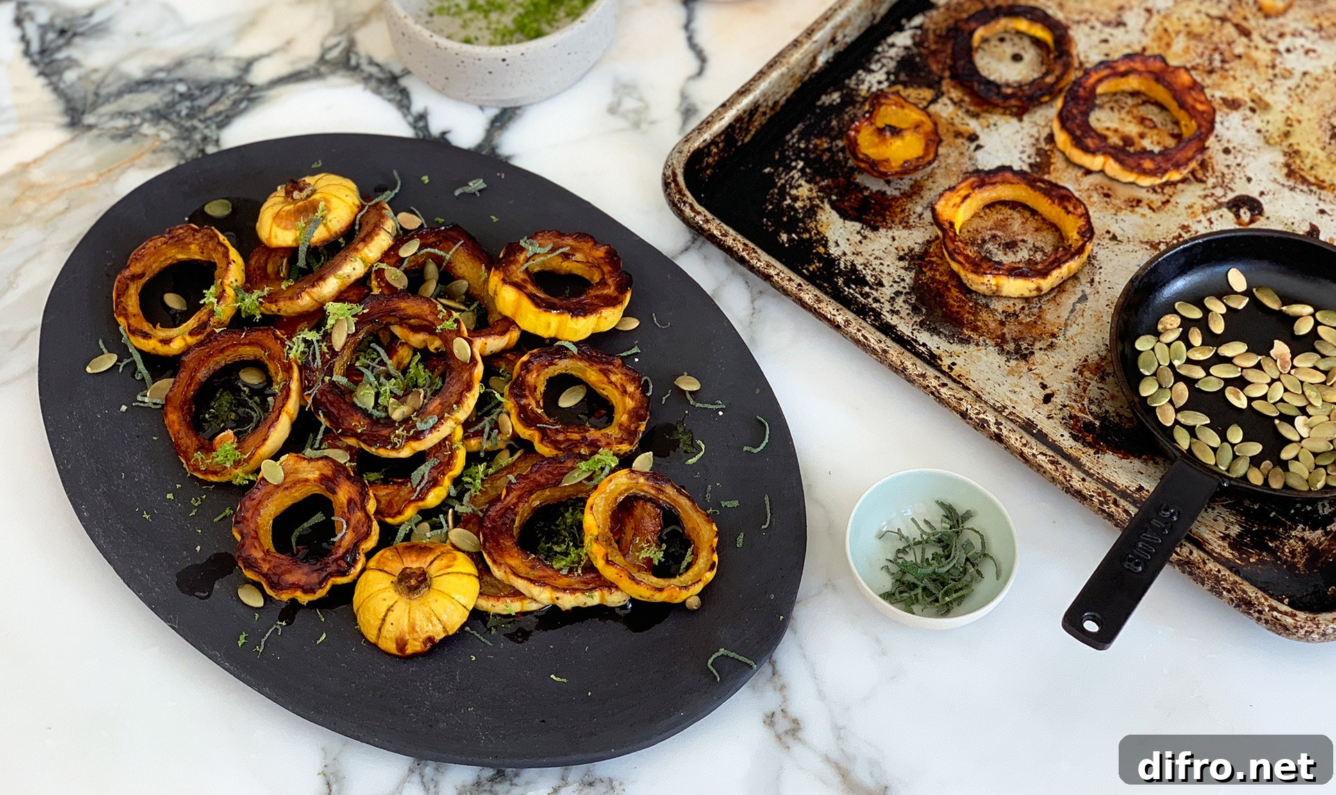 Delicata squash agrodolce in a styled presentation